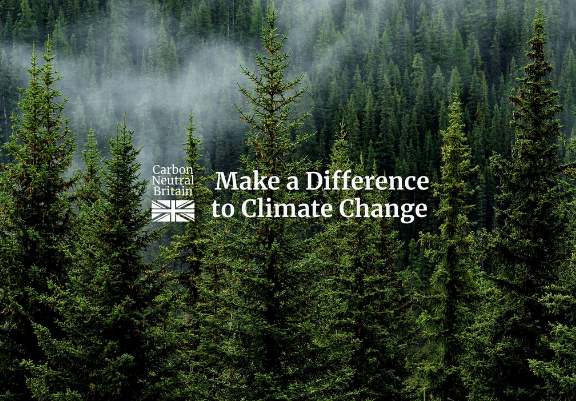 Forest background with Carbon Neutral logo