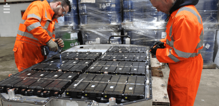 Cellcycle's staff working on dissembling an EV pack