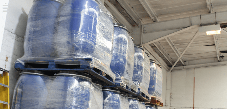 Battery storage drum in the warehouse