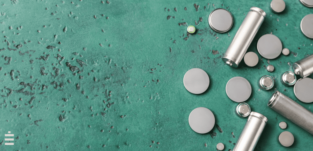 Lithium primary battery on the green floor