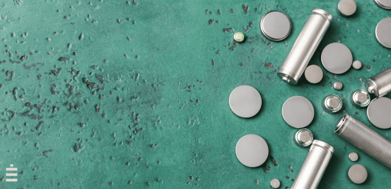 Lithium primary battery on the green floor