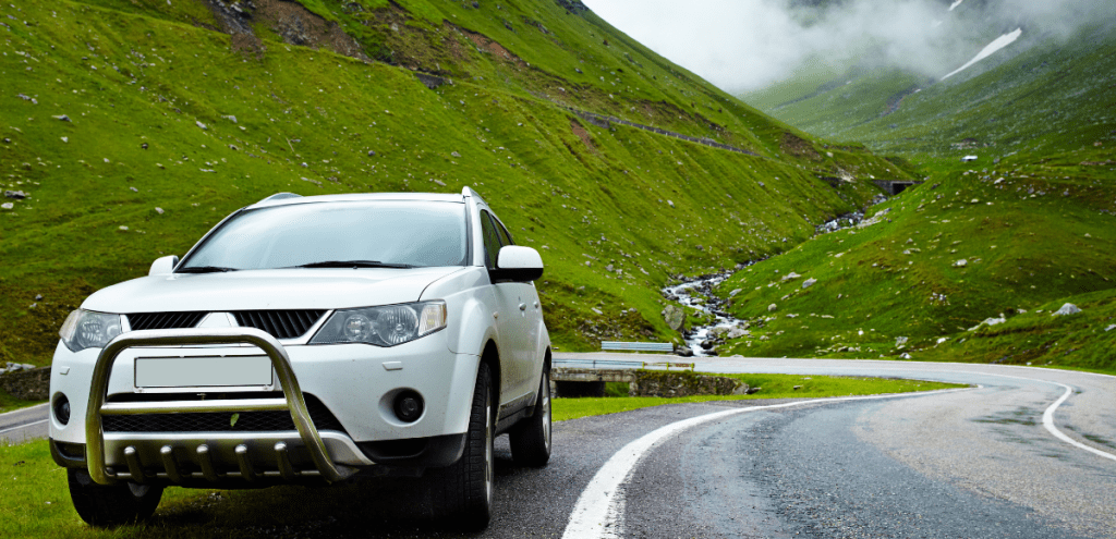 an electric vehicle in the mountain road