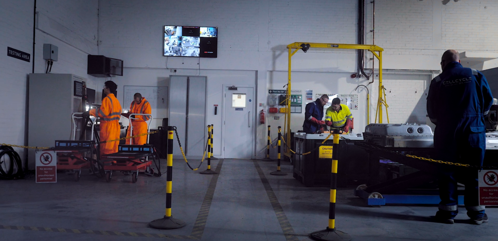 Cellcycle staff working on treating the battery packs