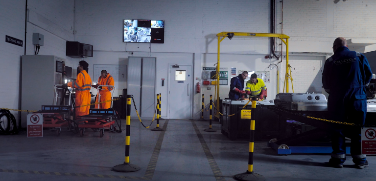 Cellcycle staff working on treating the battery packs