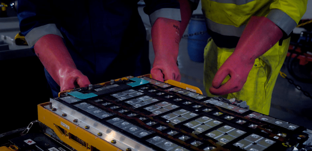 Cellcycle technical team disposing the EV battery packs